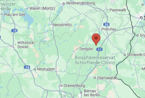 Karte zum Standort Paarberatung Silberstreif in der Uckermark, Flieth-Stegelitz, zwischen Angermünde, Templin und Prenzlauf – Parkplätze sind vor dem Haus reserviert